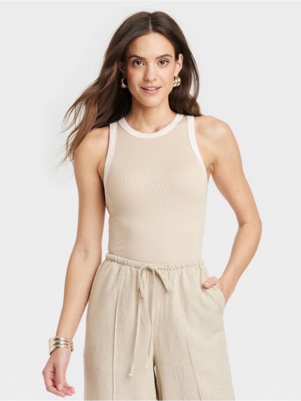 a new day Beige Tank Top with White Trim - Woman 2 for $10